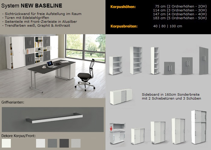 Büroregal- und Büroschrank-System New Baseline