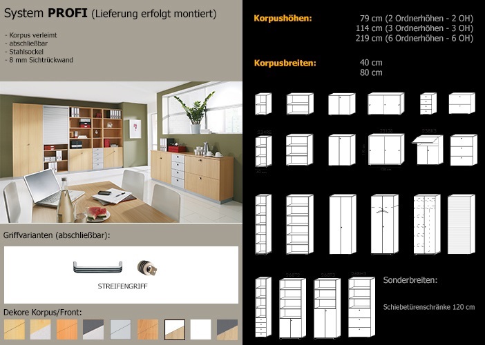 Büroregal- und Büroschrank-System Profi
